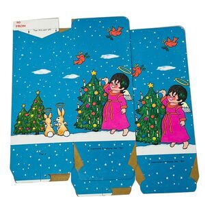 VTG CHRISTMAS JEANMARIE Creations 2 GIFT BOXES USA Angels Pets Kitschy 4x4x5”